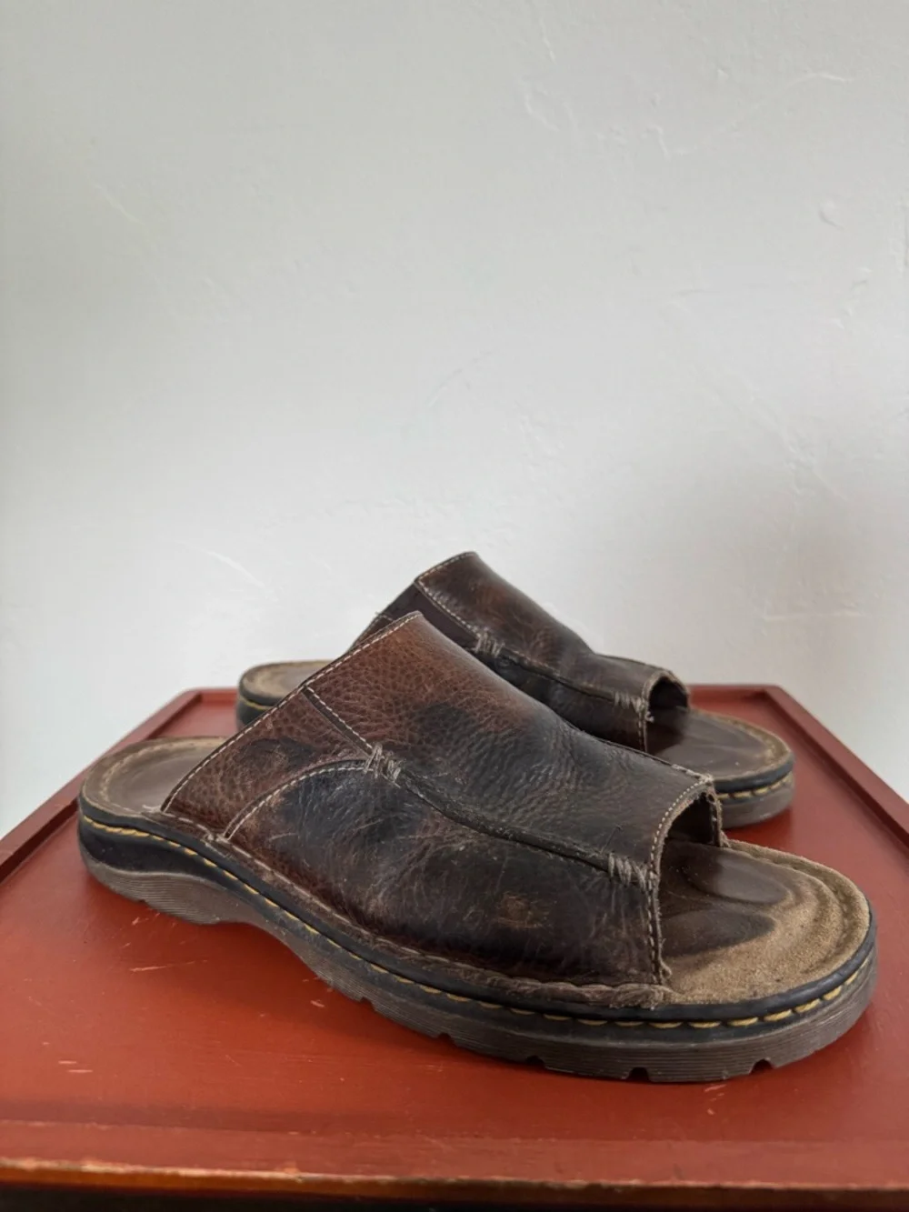 Vintage Dr. Martens Open Toe Sandals Brown Leather Slide Casual Distressed 11